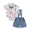 My First 4th Of July Baby Boy Outfit Newborn American Flag/Ice Cream Romper Solid Overalls Shorts Infant Clothes Set (Navy Blue USA&Baseball, 0-3 Months) view 1