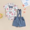 My First 4th Of July Baby Boy Outfit Newborn American Flag/Ice Cream Romper Solid Overalls Shorts Infant Clothes Set (Navy Blue USA&Baseball, 0-3 Months) view 2
