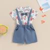 My First 4th Of July Baby Boy Outfit Newborn American Flag/Ice Cream Romper Solid Overalls Shorts Infant Clothes Set (Navy Blue USA&Baseball, 0-3 Months) view 3