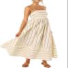 KMBANGI Women Striped Sleeveless Maxi Dress Swing Cutout Midi Dress Backless Smocked Spaghetti Strap Boho Flowy Long Sundress(B277 Khaki,XL) view 1