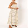 KMBANGI Women Striped Sleeveless Maxi Dress Swing Cutout Midi Dress Backless Smocked Spaghetti Strap Boho Flowy Long Sundress(B277 Khaki,XL) view 2