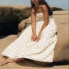 KMBANGI Women Striped Sleeveless Maxi Dress Swing Cutout Midi Dress Backless Smocked Spaghetti Strap Boho Flowy Long Sundress(B277 Khaki,XL) view 3