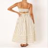 KMBANGI Women Striped Sleeveless Maxi Dress Swing Cutout Midi Dress Backless Smocked Spaghetti Strap Boho Flowy Long Sundress(B277 Khaki,XL) view 4