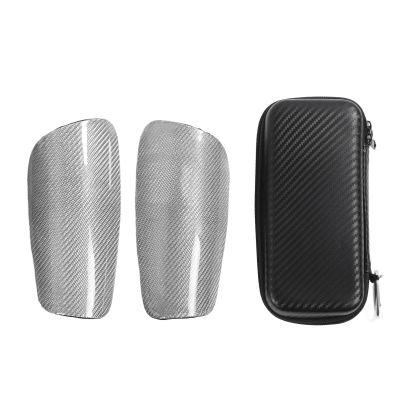 Yuecoom Soccer Shin Guards,1Pair Lightweight and Breathable Shin Guard Sleeves with Storage Bag Carbon Fiber Shin Pads for Soccer(M-Silver)