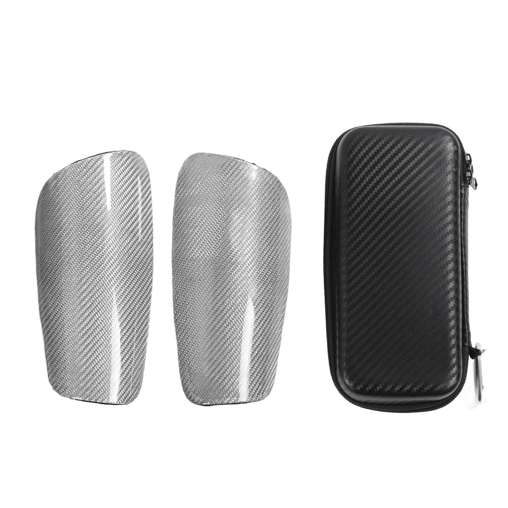 Yuecoom Soccer Shin Guards,1Pair Lightweight and Breathable Shin Guard Sleeves with Storage Bag Carbon Fiber Shin Pads for Soccer(M-Silver)