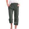 ABOUTYES Capris Pants for Women 2024 Summer Casual Stretch Cotton Linen Capri Pant Drawstring Cropped High Waisted Trousers view 1