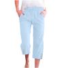 ABOUTYES Capris Pants for Women 2024 Summer Casual Stretch Cotton Linen Capri Pant Drawstring Cropped High Waisted Trousers view 1