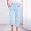 ABOUTYES Capris Pants for Women 2024 Summer Casual Stretch Cotton Linen Capri Pant Drawstring Cropped High Waisted Trousers view 2