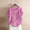 Womens Linen Tops,Short Sleeve Round Neck Shirt Oversized Floral Graphic Tees,Summer Tops for Women,Blusas para Mujer Casuales Y Elegantes view 2