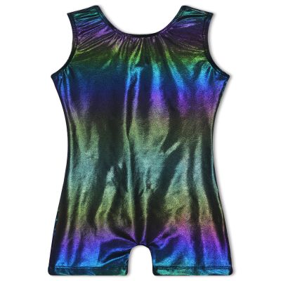 TENVDA Girls Leotards for Gymnastics Biketard Size 4t 5t Holographic Black Stretchy Sleeveless Tumbling Unitard