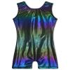 TENVDA Girls Leotards for Gymnastics Biketard Size 4t 5t Holographic Black Stretchy Sleeveless Tumbling Unitard view 1