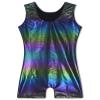TENVDA Girls Leotards for Gymnastics Biketard Size 4t 5t Holographic Black Stretchy Sleeveless Tumbling Unitard view 2