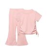 AMIMOJY Girls Clothes Toddler Kids Solid Color Set Cotton Short Sleeve Drawstring T Shirt Tops Flare Pants Soft Outfit 2Pcs, 5-6 Years, Pink view 1