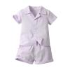 AMIMOJY Toddler Boys Summer Clothes Cotton Linen Solid Outfit Botton Tops Elastic Shorts Casual Shorts Set Baby Suit 2Pcs, 4T, Purple view 1