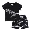 AMIMOJY Boys Toddler Kids Summer 2024 New Clothes Cartoon Dinosaur Print Solid Tops Shorts with Pocket 2Pcs Outfits Set, Black view 1