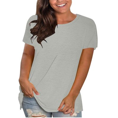 NineFit Basics blusas mujer Plus Size Women Summer Tops 2024 Trendy O-Neck Short Sleeve T-Shirts Blouses Loose Comfy Clothing Tunics Tee Shirts plus size tunics Gray, Small
