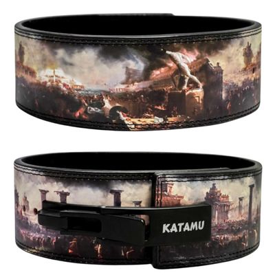 Katamu Premium Leather Lever Weightlifting Belt  Secure Steel Lever, Powerlifting Support for Deadlifts, Squats & Heavy Lifts - Lift More (Fall of Rome, Small)