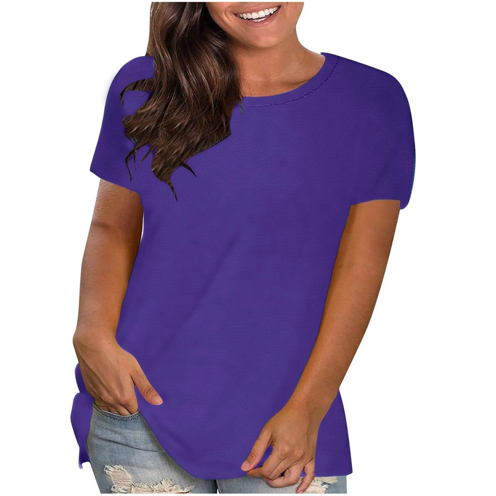 Generic blusas casuales de mujer bonitas Plus Size Women Summer Tops 2024 Trendy O-Neck Short Sleeve T-Shirts Blouses Loose Comfy Clothing Tunics Tee Shirts plus size tunics Purple, Small