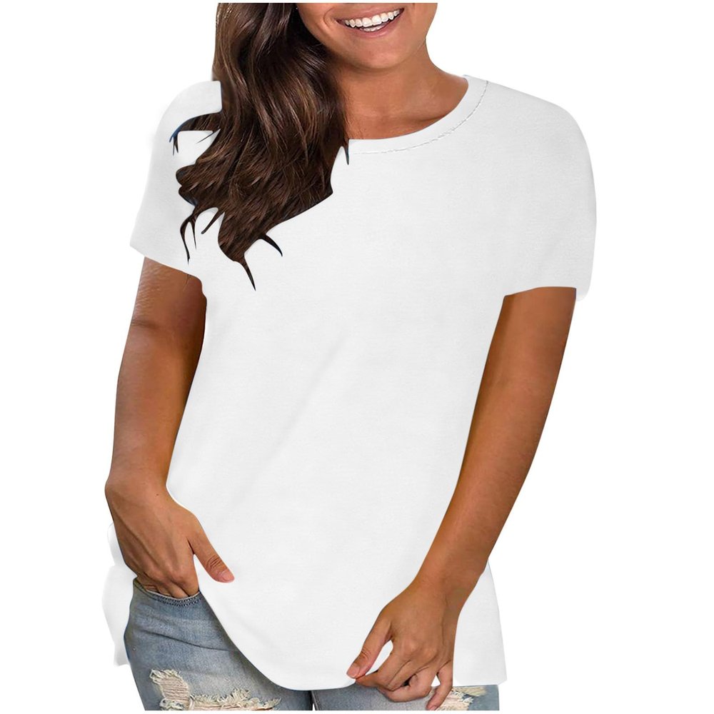 Generic Blusas de Mujer Plus Size Women Summer Tops 2024 Trendy O-Neck Short Sleeve T-Shirts Blouses Loose Comfy Clothing Tunics Tee Shirts Summer Popular Items White, Large