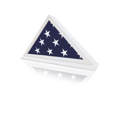 ARRAWIS Flag Display Case, Thick Bottom Edge Military Flag Box with High Transparent Glass Front, Solid Wood Wall Mounted Flag Case Shadow Box for 5'x9.5' American Veteran Burial Flag (White color)