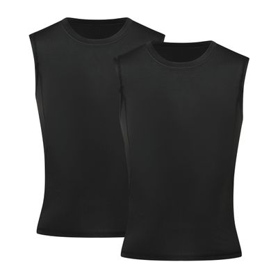 Runceptual Youth Boys Compression Sleeveless Shirt Undershirts Workout Base Layer Vest Quick Dry Soccer Shirts (US, Alpha, X-Small, Regular, 2Pack:Black+Black)