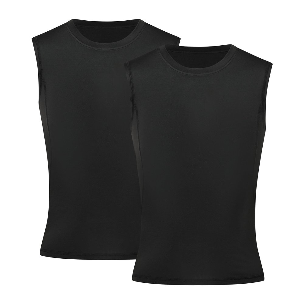 Runceptual Youth Boys Compression Sleeveless Shirt Undershirts Workout Base Layer Vest Quick Dry Soccer Shirts (US, Alpha, X-Small, Regular, 2Pack:Black+Black)