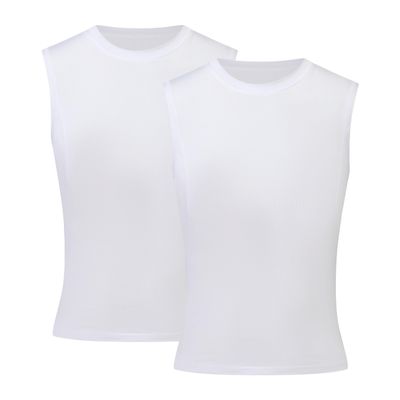 Runceptual Youth Boys Compression Sleeveless Shirt Undershirts Workout Base Layer Vest Quick Dry Soccer Shirts (US, Alpha, X-Large, Regular, 2Pack:White+White)