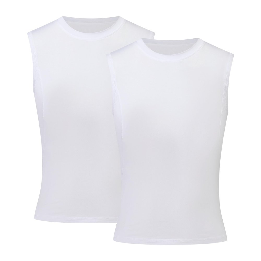 Runceptual Youth Boys Compression Sleeveless Shirt Undershirts Workout Base Layer Vest Quick Dry Soccer Shirts (US, Alpha, X-Large, Regular, 2Pack:White+White)