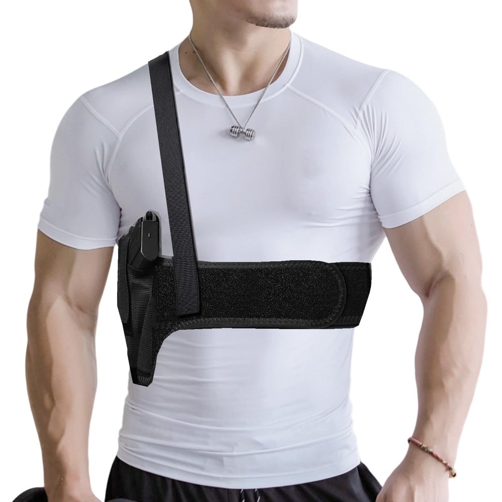 Quick Draw Shoulder Holster - Belly Band Holster for Everyday Comfortable Concealed Carry for Small, Compact and Other Similar Gear, Left Handed, Black 45"