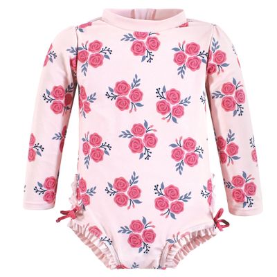 Hudson Baby Girls Rashguard Baby and Toddler Swimsuit, Pink Navy Roses, 6-7 Years