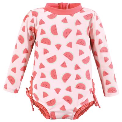 Hudson Baby Girls Rashguard Baby and Toddler Swimsuit, Watermelon, 6-7 Years