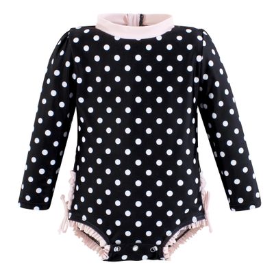 Hudson Baby Girls Rashguard Baby and Toddler Swimsuit, Black Dot Pink, 18-24 Months
