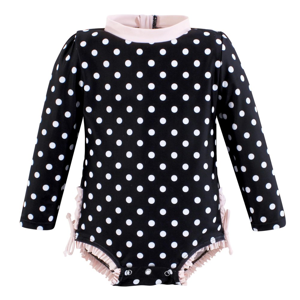 Hudson Baby Girls Rashguard Baby and Toddler Swimsuit, Black Dot Pink, 18-24 Months