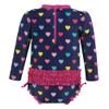 Hudson Baby Girls Rashguard Baby and Toddler Swimsuit, Navy Hearts, 9-12 Months view 2