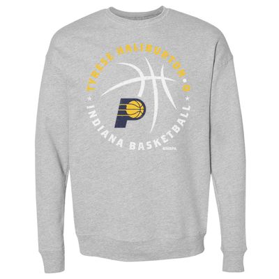 500 LEVEL Tyrese Haliburton Indiana Pacers Crewneck Sweatshirt - Tyrese Haliburton Indiana Pacers Player Ball WHT (Heather Gray, XX-Large)