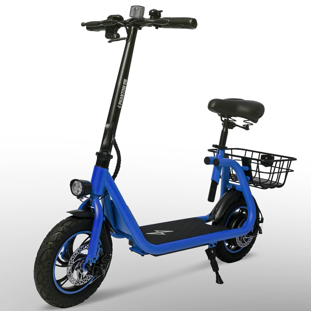 Phantomgogo Electric Scooter for Adults Foldable Scooter with Seat & Carry Basket E-Scooter with Brushless Motor 15MPH 265lbs Max Load E Mopeds for Adults Commuter (R1, Blue)