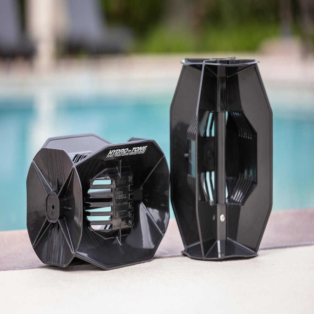 Hydro Tone 3D Design Water Weights Pool Exercise Functional Strength Training Variable Resistance - Quick Start Guide - Black Pair