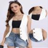 Allegra K Denim Vest for Women's Sleeveless V Neck Washed Distressed Y2K Jean Waistcoat Jacket Large White view 2