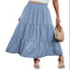 Arolina Maxi Skirt for Women Summer Boho Elastic High Waist Pleated A-Line Flowy Ruffle Swing Tiered Long Beach Skirt Dress Lightblue view 1