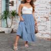 Arolina Maxi Skirt for Women Summer Boho Elastic High Waist Pleated A-Line Flowy Ruffle Swing Tiered Long Beach Skirt Dress Lightblue view 3