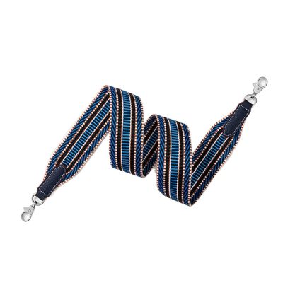Canvas Wide Shoulder Strap Striped Double-sided Embroidery Motif Replacement Crossbody Bag Strap for Guitar Strap/DIY Bag (Color : Blue Silver Buckle, Size : 27.5in)