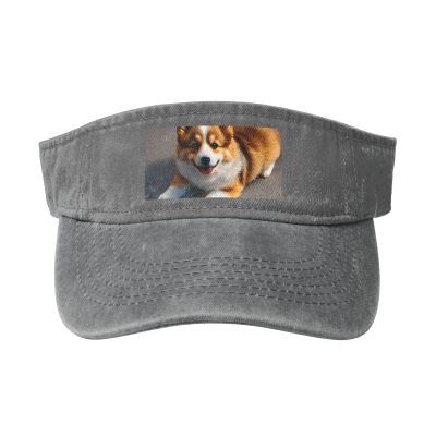 SSIMOO Funny Corgi Butt Brown Print Denim Sun Visor Cap Versatile Unisex Design,for Outdoor Activities and Daily Wear, One Size-Large