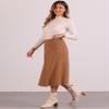 Allegra K Sweater Skirt for Women's High Waist Fall Stretchy Fishtail Cable Knit Midi Skirts Small Camel view 3
