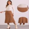 Allegra K Sweater Skirt for Women's High Waist Fall Stretchy Fishtail Cable Knit Midi Skirts Small Camel view 4