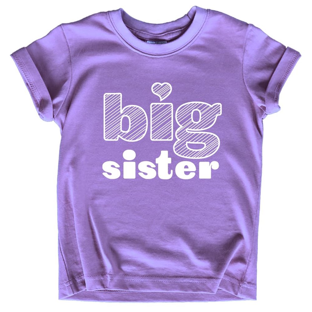 Big Sister Shirt Big Sister Announcement Toddler Shirts Girl Promoted Outfit Baby Girls Heart tee (US, Age, 5 Years, Purple)