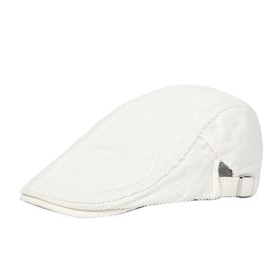 Katutude Men's Newsboy Cap Corduroy Flat Cap Golf Driving Hat Adjustable Newsboy Cap Fashion Cabbie Beret Cap White
