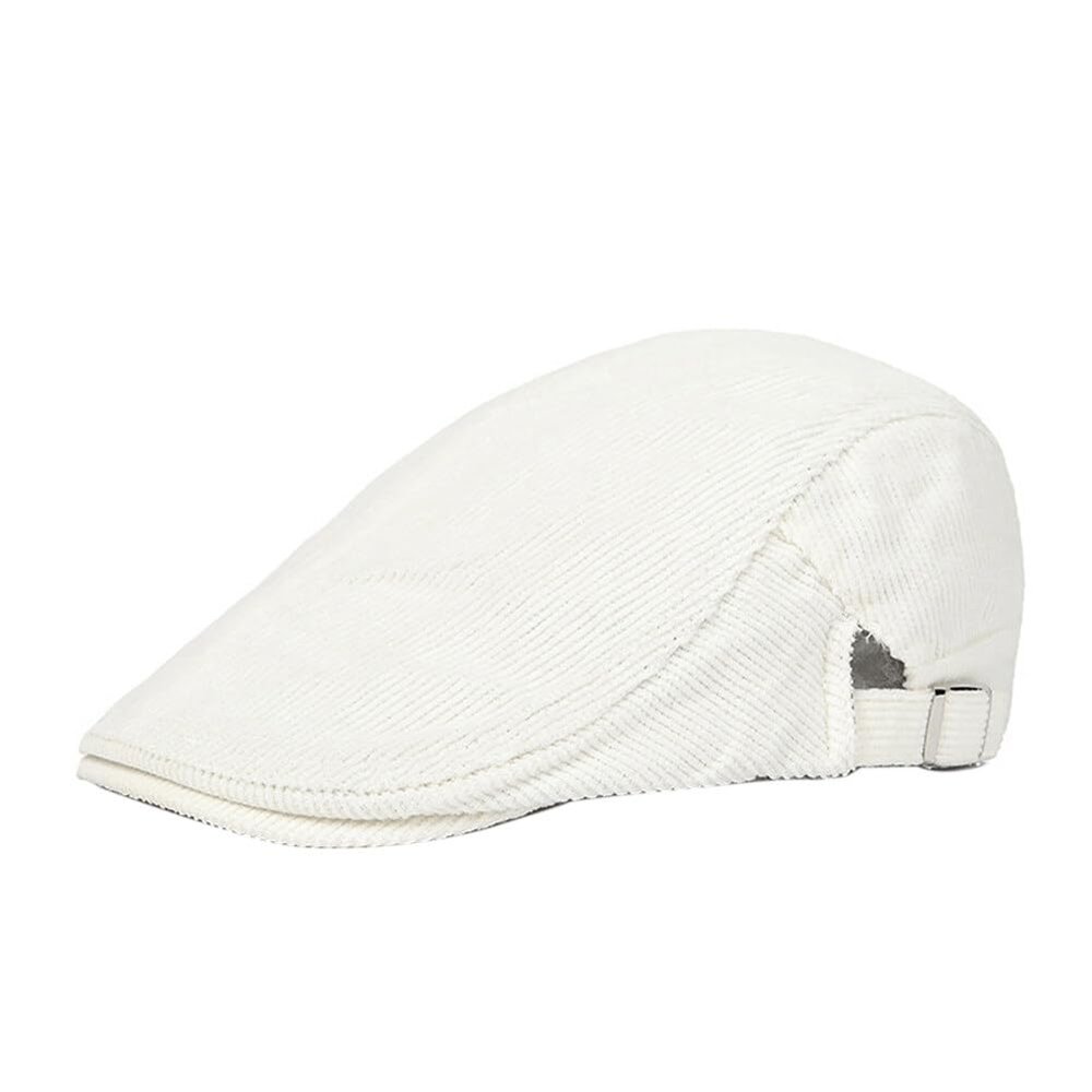 Katutude Men's Newsboy Cap Corduroy Flat Cap Golf Driving Hat Adjustable Newsboy Cap Fashion Cabbie Beret Cap White