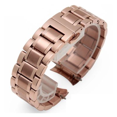 CAREG Curved End Stainless Steel Watchband Fit For Tissot 1853 T035 14/16/18/22/24mm Fit For LONGINES Watch Band Women Men's Durable (Color : Rose, Size : 14mm)
