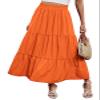 Arolina Maxi Skirt for Women Summer Boho Elastic High Waist Pleated A-Line Flowy Ruffle Swing Tiered Long Beach Skirt Dress Orange view 1