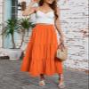Arolina Maxi Skirt for Women Summer Boho Elastic High Waist Pleated A-Line Flowy Ruffle Swing Tiered Long Beach Skirt Dress Orange view 2